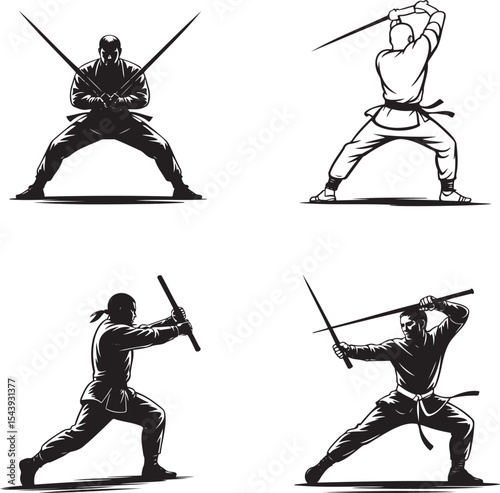 Sword man silhouette set vector illustration isolated On Transparent Background