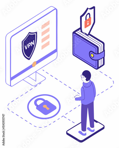Isometric VPN Security and Digital Privacy Vector Illustration