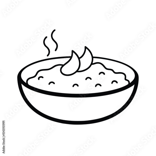 Chicken tikka masala in bowl in fine outline art Vector illustration