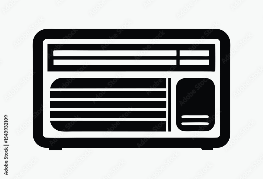 window air conditioner, line art appliance, black and white vector, cooling unit icon, home electronics graphic window air conditioner, line art appliance, black and white vector, cooling unit icon, home electronics graphic