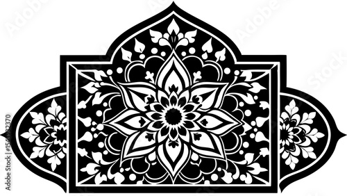 Black and white floral ornament design element