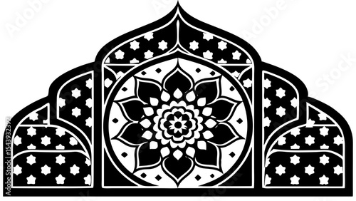 Black and white islamic mandala arch design element