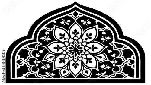 Black and white floral arch design islamic pattern