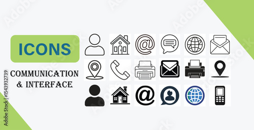 Essential Communication and Interface Vector Icon Set