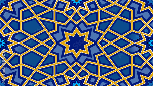Abstract geometric pattern blue gold islamic design