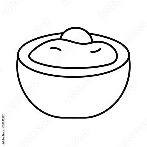 Clam chowder served in bread bowl line drawing Vector illustration