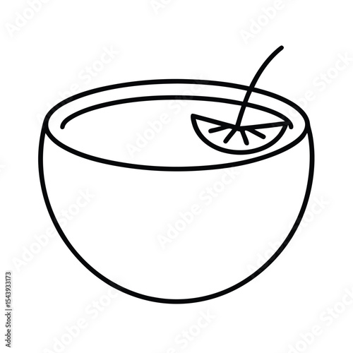 Coconut soup with lime garnish in line style Vector illustration