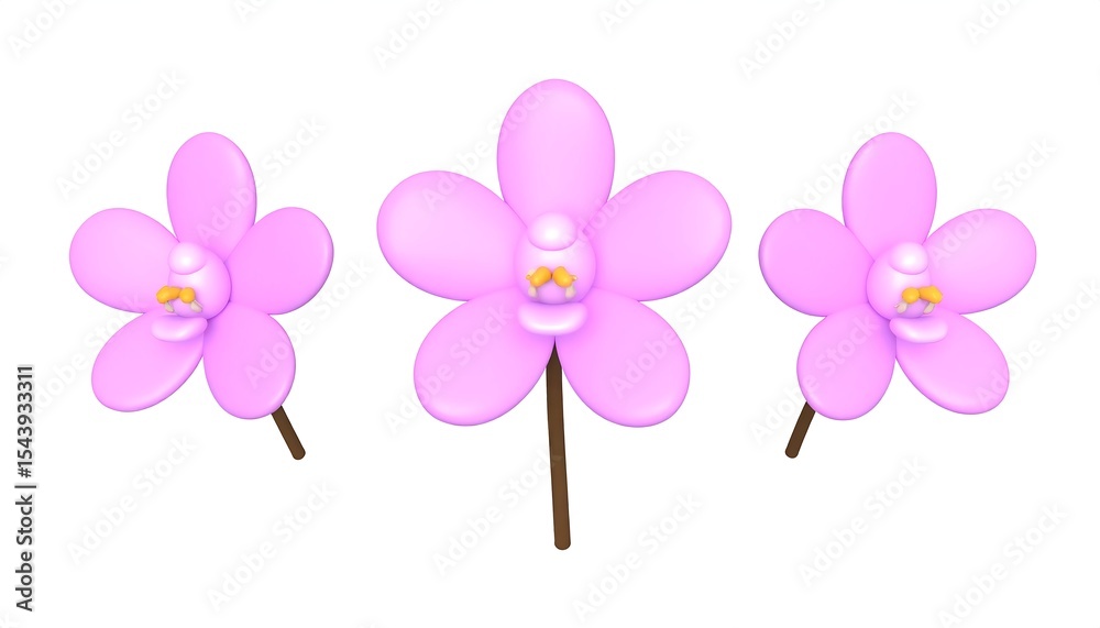 Fototapeta premium Pink Orchid Flowers with 3D Render.