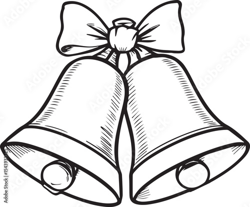 Hand-Drawn Black and White Clipart Bells with Bow