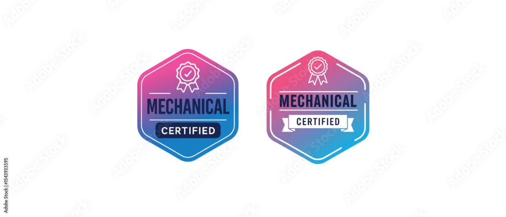 Obraz premium Mechanical Certified Badge, Gradient Hexagon Labels, Quality Assurance