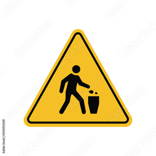 Garbage disposal warning sign on yellow triangle board. Emergency sign Suitable for posters and web icons
