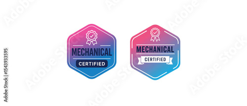 Mechanical Certified Badge, Gradient Hexagon Labels, Quality Assurance