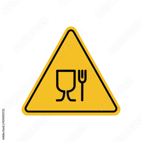Food location warning sign on yellow triangle board. Emergency sign Suitable for posters and web icons