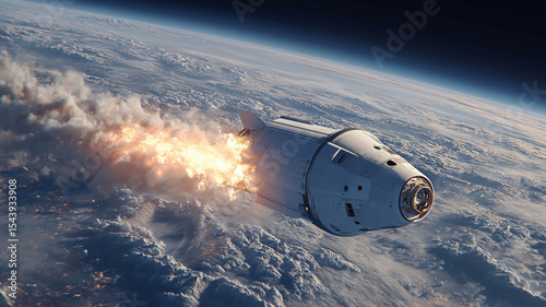 Spectacular re-entry of a space capsule under a fiery blaze over the Earth