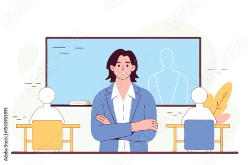 teacher in front of blackboard