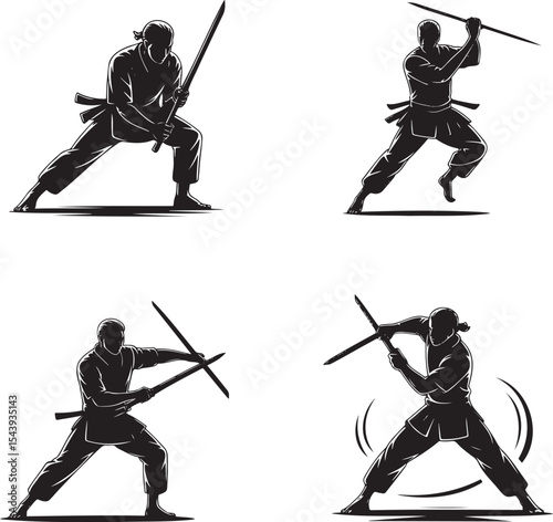 Sword man silhouette set vector illustration isolated On Transparent Background
