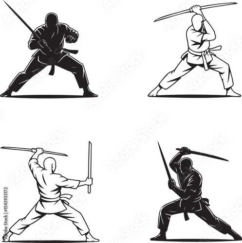 Sword man silhouette set vector illustration isolated On Transparent Background