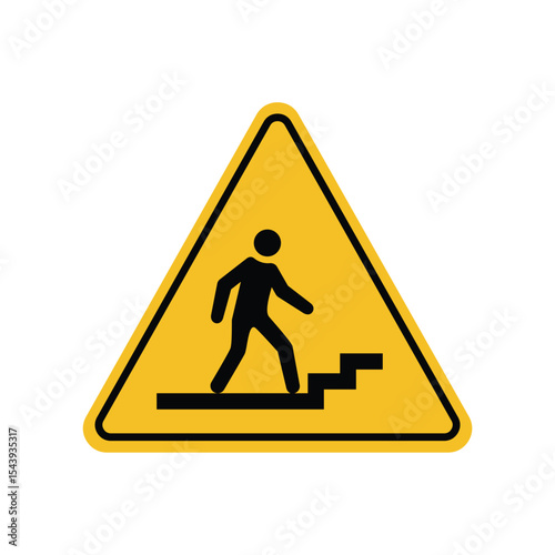 Warning sign be careful climbing stairs ahead on yellow triangle board. Emergency sign Suitable for posters and web icons