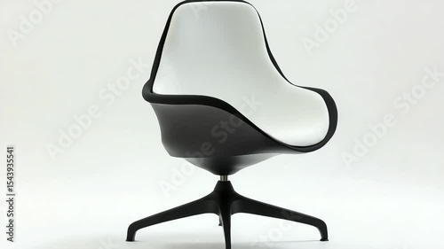 Modern black and white swivel chair with a unique design, isolated on a white background.