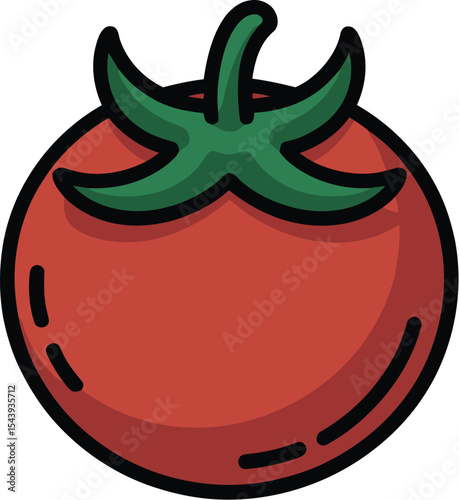 Illustration of a red tomato with green stem on a plain white background