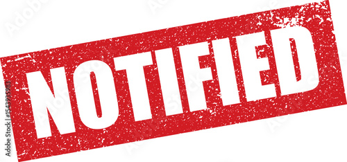 Red Notified Rubber Stamp Word Text Written in Reverse Grunge Vector in Sharp Border, Transparent Background, Svg, Png	