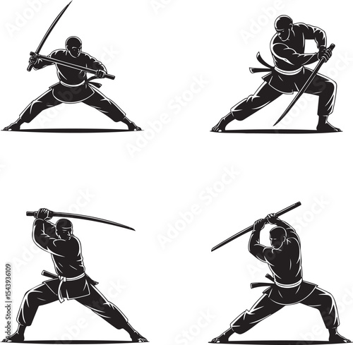 Sword man silhouette set vector illustration isolated On Transparent Background