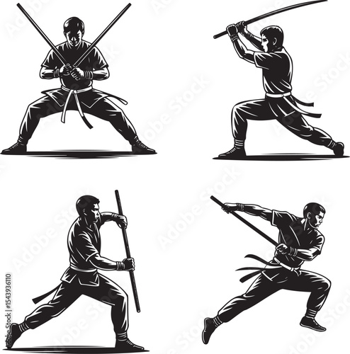 Sword man silhouette set vector illustration isolated On Transparent Background
