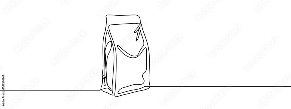 Continuous line, cat food bag Simple art lines on transparent background, editable strokes.