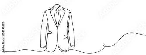 Continuous line, suit, formal Simple art lines on transparent background, editable strokes.