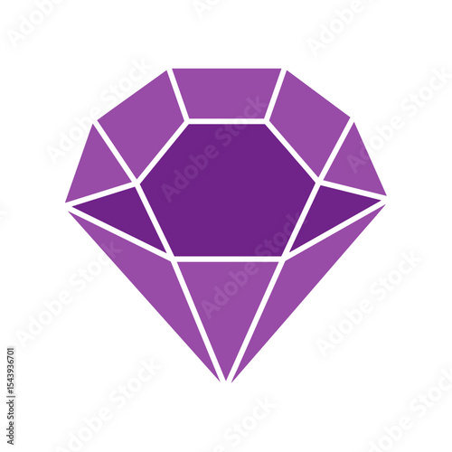 Purple faceted gem icon in flat vector style on white background
