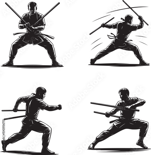 Sword man silhouette set vector illustration isolated On Transparent Background