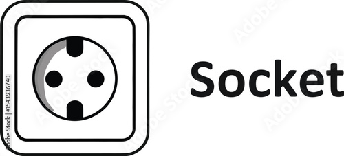Illustration of a white electrical socket with three holes on a light gray