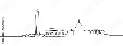 Continuous line, Washington, D.C. Simple art lines on transparent background, editable strokes.