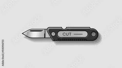 Illustration of a pocket knife with the word cut on the handle on a grey background