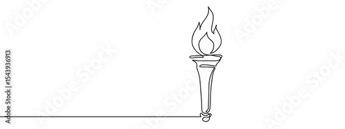 Continuous line, Olympic torch Simple art lines on transparent background, editable strokes.