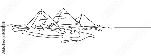 Continuous line, Giza, Egypt Simple art lines on transparent background, editable strokes.