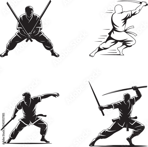 Sword man silhouette set vector illustration isolated On Transparent Background