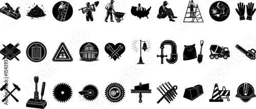 Labor Day Elements Set Vector shilhoyti on a transparent Background