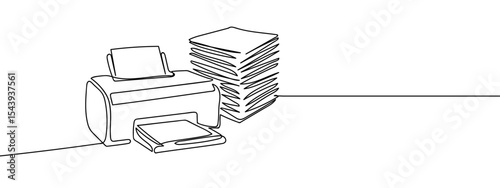 Continuous lines, printers and documents Simple art lines on transparent background, editable strokes.