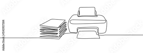 Continuous lines, printers and documents Simple art lines on transparent background, editable strokes.