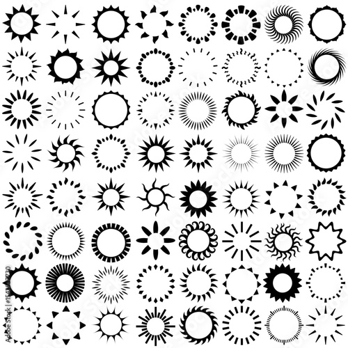 Sunshine icon vector set. Rays of the sun illustration sign collection. Solar corona symbol. Sun web icons. Shine symbols design for web and app.