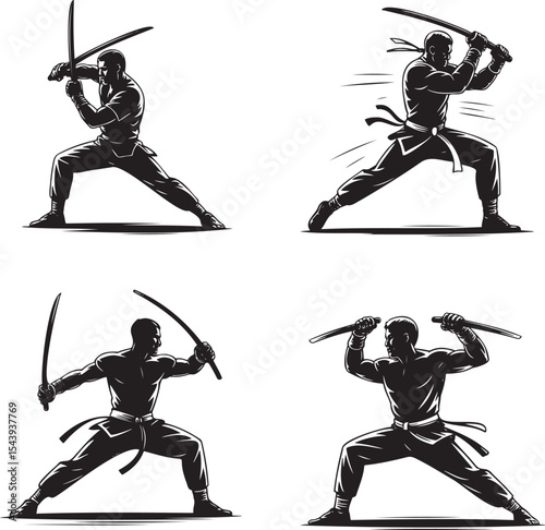 Sword man silhouette set vector illustration isolated On Transparent Background
