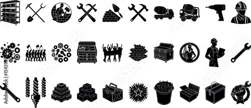 Labor Day Elements Set Vector shilhoyti on a transparent Background