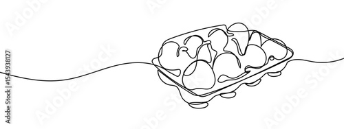 Continuous line, egg, egg tray Simple art lines on transparent background, editable strokes.