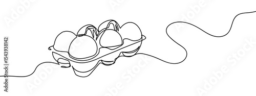 Continuous line, egg, egg tray Simple art lines on transparent background, editable strokes.