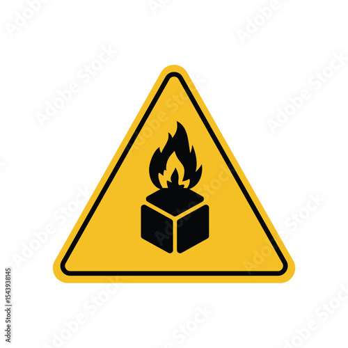 Flammable goods warning sign on yellow triangle board. Emergency sign Suitable for posters and web icons