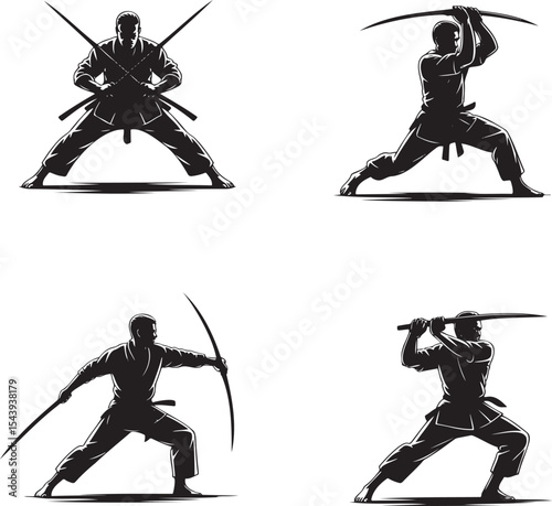 Sword man silhouette set vector illustration isolated On Transparent Background