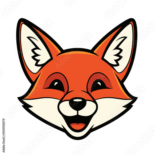 Cute smiling fox face cartoon illustration on white background
