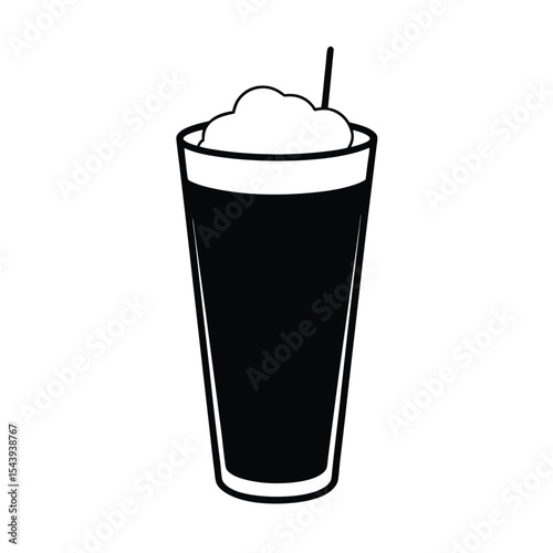 Lassi glass with foam in minimal line art Vector illustration