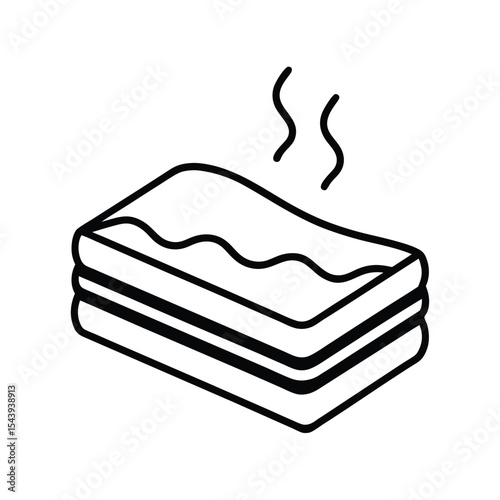 Layered lasagna with steam lines in minimalist drawing Vector illustration